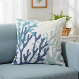 QIONG MENG Coastal Decor Summer Pillow Covers 18x18 Inch Embroidered Beach Throw Pillowcase for Home Sofa Living Room Bedroom Farmhouse Cushion Case