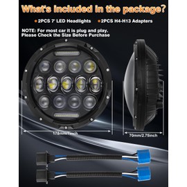 FZPJJNB 7In Led Headlights For Wrangler JK TJ LJ 1997-2020 150W H6024 Headlights Round, Hi/Low Beam and DRL, 2PCS Compatible With Chevy, Ford and Mazda DOT Approved