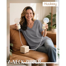 Huukeay 3 Pack Women's Maternity Nursing Tops, Hidden Zippers Breastfeeding Clothes V Neck Short Sleeve Pregnancy Shirts Tees(Black,Light Gray,Army Green,Large)