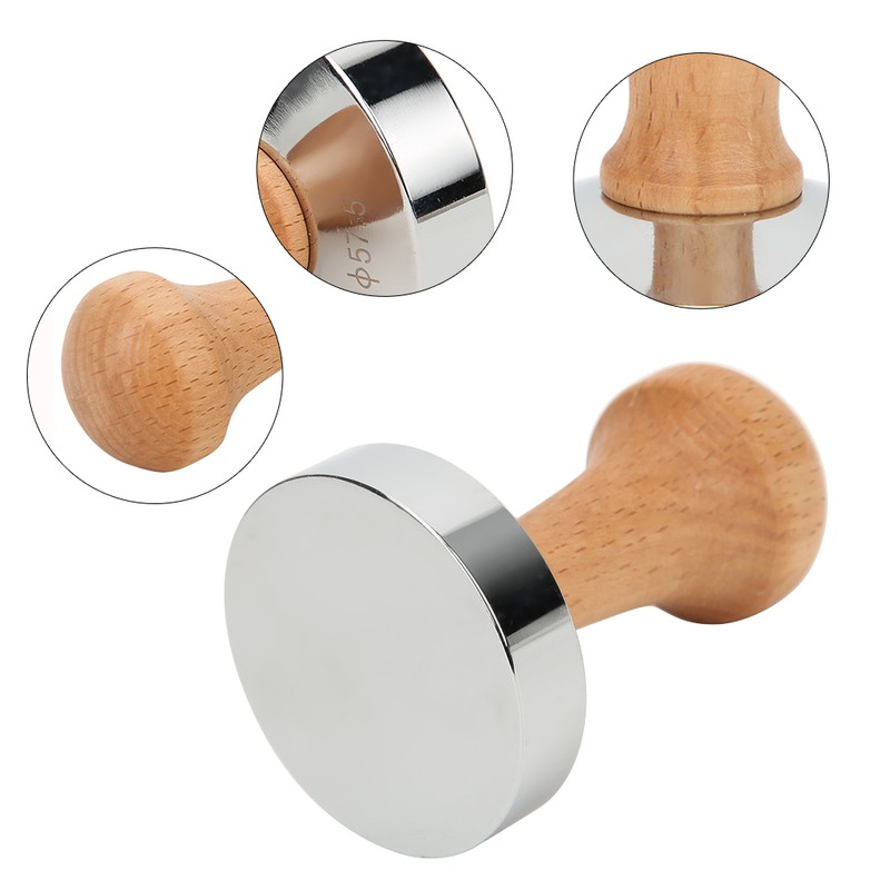 57.5mm Stainless Steel Base Coffee Powder Tamper with Wooden Handle