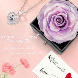 Miofula Eternal Rose Gifts for Women, Preserved Roses with Heart Necklace and Earrings Made of 925 Sterling Silver, Rose Gift Box for Mum Wife for Birthday, Christmas, Valentine's Day, Mother's Day