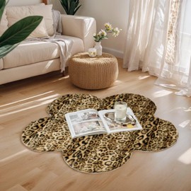 3D Bubble Mat Faux Fur Floor Mat Area Rug 700GSM Flower Shaped Plush Soft Carpets for Living Room Bedroom Hallway Nursery Rugs Home Décor,Flower Shape-Leopard Brown,3ft