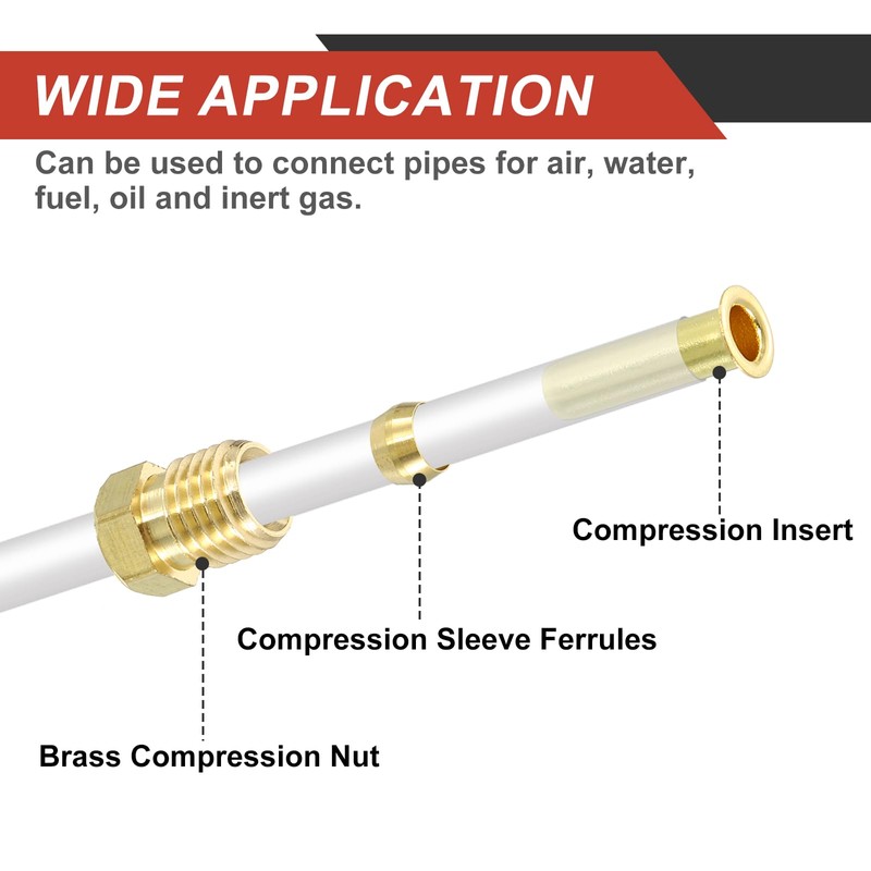 sourcing map 10Pcs Fit for 6mm(1/4") Tube ID Brass Compression