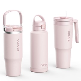 CAROTE Tumbler Set 3pcs 40oz,32oz,32oz, Stainless Steel Vacuum with Handle, Insulated Coffee Tumbler，Double Wall Water Bottle with Lid and Straw, Dishwasher Safe, BPA-Free, Pink