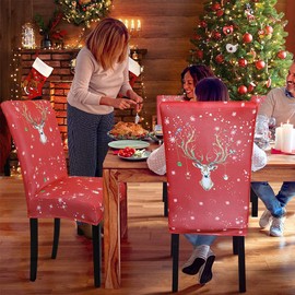 JOTOM Christmas Chair Covers, Universal Stretch Chair Cover, Elastic Modern Chair Cover Set, Removable Decoration Chair Cover for Dining Room, Hotel Decoration (Elk)