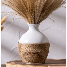 Vintage Home Decor Vases, Ceramic Flower Vase, Farmhouse Decorative Vases for Table, Shelf Bookshelf, Mantel, Entryway and Centerpieces, 6 Inch White Vase