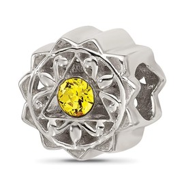 JewelryWeb 8.88mm 925 Sterling Silver Brushed and Polished Yellow Crystal Bead-Bead Charm Pendant Necklace for Women