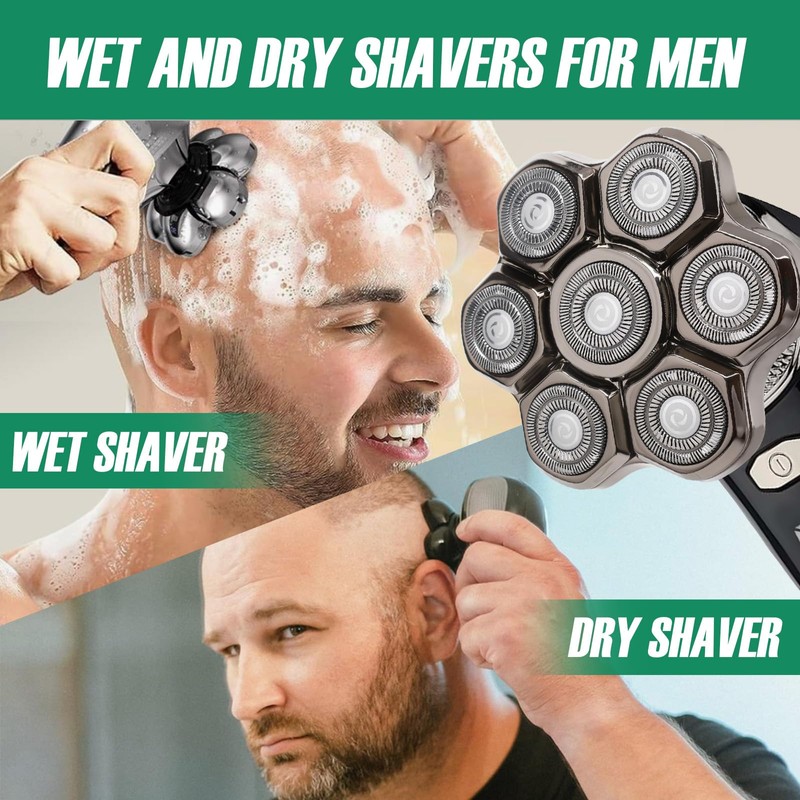 7D Shaver Heads Replacement 7 Blades Bald Head Shaver Replacement