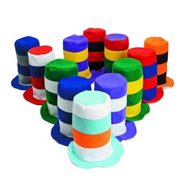 Fun Express 12" x 24" Colorful Striped Felt Stovepipe Hats Assortment - 12 Hates - Assorted Colors - Great for School and Party Events