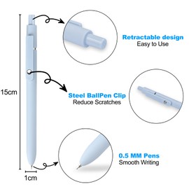 Relota 5 Piece Ballpoint Pen Set 0.5 mm, Retractable Aesthetic Pens, Black Ink Gel Ballpoint Pen, Ballpoint Pen, Smooth Writing Pens Gel Pen for School, Office, Home Suitable (Morandi)