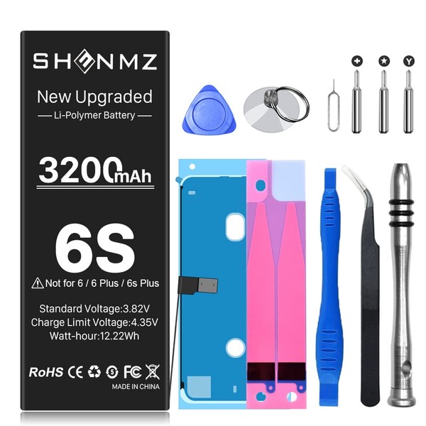 SHENMZ Battery for iPhone 6S, 2023 New Upgraded Higher Capacity 0 Cycle Battery Replacement for iPhone 6S Model A1633, A1688, A1700 with Complete Professional Repair Tool Kits
