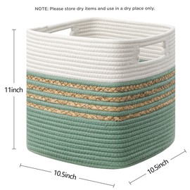 UBBCARE Set of 4 Storage Cubes 11 X 10.5 X 10.5 in, Water Hyacinth Storage Bins for Shelves, Toys, Books, Organizing Baskets with Handles, Cotton Rope Woven Baskets, Green