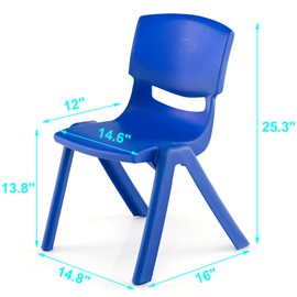 Axidou 8 Pack Premium 13.8" H Plastic Stackable School Chairs, Toddler and Kids Chair for Daycare, School, Outdoor, Home - Blue