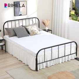 RIMELA - Faldas de cama de color blanco cálido con esquinas divididas, tamaño King de 15 pulgadas de caída, faldón elástico para cama, fácil de instalar, volantes contra el polvo, tela suave, lavable
