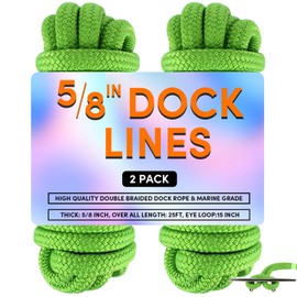 Dock Lines Boat Ropes for Docking 5/8" x25' Double Braided Mooring Marine Rope Boat Lines for Docking, Dock Lines for Boats with Loop, Grass Green 2 Pack