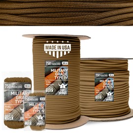 Cuerda de paracaídas de tres vikingos, 100% nailon, núcleo de 11 hebras, tipo IV, 750 libras, más fuerte que el cable paracord 550, fabricada en Estados Unidos, disponible en carretes continuos y