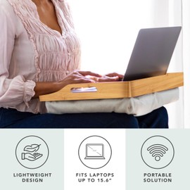 ROSSIE HOME Bamboo Wood Bed Tray, Lap Desk with Detachable Cushion, Serving Tray - Natural - Fits up to 15.6 Inch Laptops - Style No. 76107