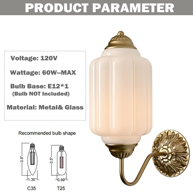 HYDELITE Vintage Gold Milk Glass Wall Sconce with White Pumpkin