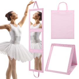 ROYALAY Foldable Full Length Mirror with Handle - 47 * 13in Portable Travel & Backstage Mirror (Pink)