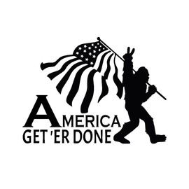 America Get 'er Done - Sasquatch with Flag | FKH | | Trump - Vance - 2024 - MAGA | Vinyl Decal by Check Custom Design | Funny Political Decal | Multiple Colors and Sizes