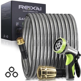 Relxitl Garden Hose 50FT, Stainless Steel Garden Hose Metal, Flexible Water Hose with Sprayer for Yard Never Kink and Tangle, Durable and Leak Proof, Lightweight Hose for Outdoor Use | Relxitl