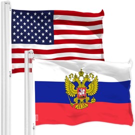 G128 Combo Pack: American USA Flag 3x5 Ft & Russia Russian Ensign Flag 3x5 Ft | Both LiteWeave Pro Series Printed 150D Polyester, Brass Grommets