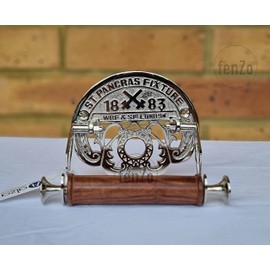 Fenzo Traditional Brass Toilet Roll Holder St. Pancras Wooden Roller Victorian Railway Station Vintage Design Wall Mounted Loo Roll Holder, Elegant Touch, Easy Installation (Silver)
