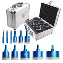 Diamond Core Drill Bit Set - BRSCHNITT Diamond Hole Saw Kit for Porcelain Tile Ceramic Marble Granite Drilling, 11pcs Diamond Drill Bits with Triangle Shank（6/8/10/20/25/28/32/35/45/50/65mm）