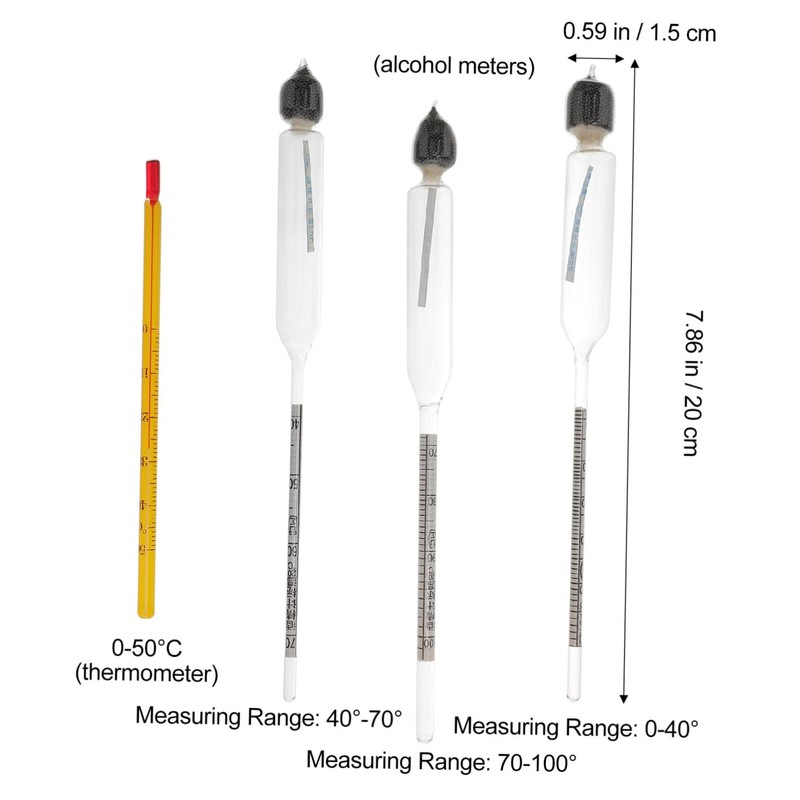 BIUDECO 4pcs Alcohol Hydrometer Tester Glass Meter Distilled Alcohol Measurement