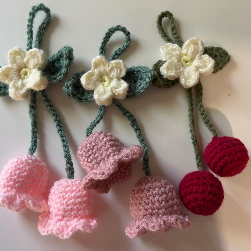 Crochet Car Accessory - Color/ Item: Red Cherry