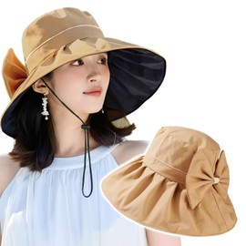 Mirassic TN-RBHT-BG Women's Wide Brim Ribbon Sun Hat, UV Protection Hat, Foldable, UV Protection, Chin Strap Included, Adjustable Size, Lightweight, Makes Your Face Smaller