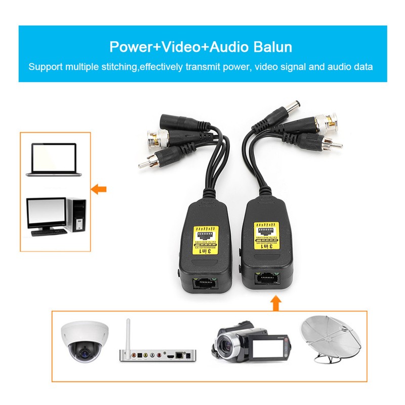 2Pair 3 In-1 PowerVideoAudio Balun Connector Transmitter 8MP CVi AHd