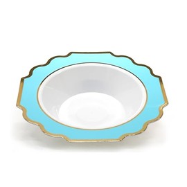 " OCCASIONS " 240 PiecesBowls Pack, Heavyweight Disposable Wedding Party PlasticBowls (14 oz SoupBowl, Imperial Aqua & Gold)