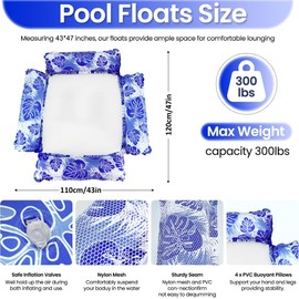 Air Mattress Pool, Inflatable Water Hammock, Water Mattress, 4-in-1 Water Toy Water Hammock, Inflatable Chair, Water Chair with Backrest and Armrests, Lounge Chair Pool