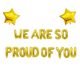 Tsilin Graduation Bunting, We are So Proud of You Letter Balloons Gold Banner with 2 Star Balloons Congrats Grad Retirement Party Decorations Supplies
