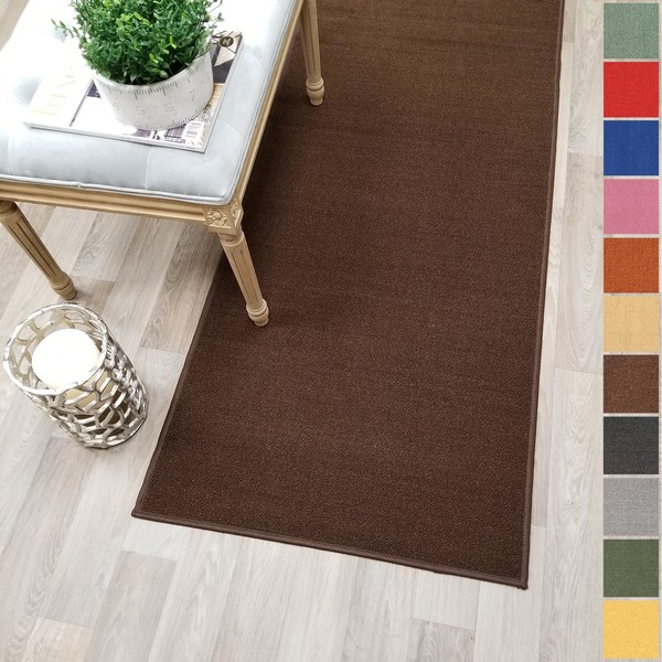 Custom Size Brown Solid Plain Rubber Backed Non-Slip Hallway Stair Runner Rug Carpet 22 inch Wide Choose Your Length 22in X 15ft