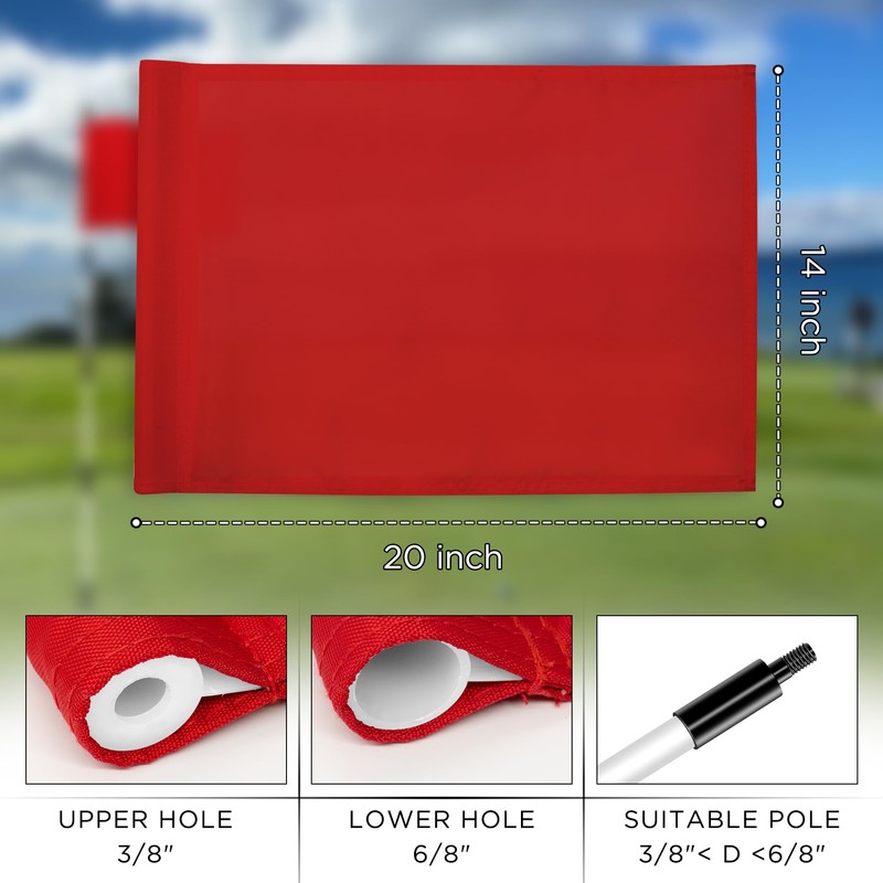 KINGTOP Golf Flag 20x14 Inch - Plain Red, 420D Nylon,