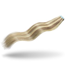 Yamel Tape in Hair Extensions Remy Human Hair, Secure Skin Weft Hair Extensions Seamless 40g/Pack 20Pcs 10 Inch Golden Brown & Bleach Blonde Mixed