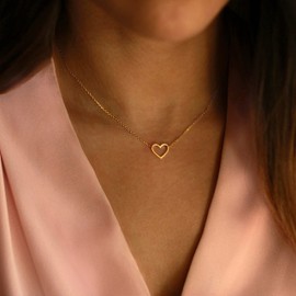Collner 14K Gold Heart Pendant Necklace for Women Dainty Star Necklace Tiny Evil Eye Choker Necklace Boho Crescent Moon Necklace Minimalist Jewelry, Brass, No Gemstone