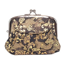 Gamaguchi Japanese Pattern Parent and Child Brocade Wallet Coin Purse Made in Japan Pouch, Golden Dragon