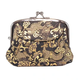 Gamaguchi Japanese Pattern Parent and Child Brocade Wallet Coin Purse Made in Japan Pouch, Golden Dragon