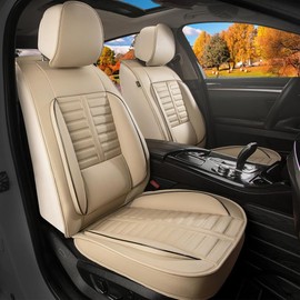 RAWAKORW Front Seat Covers Fit for Toyota Highlander:2008-2025 Waterproof Faux Leather Automotive Seat Covers Vehicle Seat Cushion Protector Compatible Airbags(2 Seats Beige)