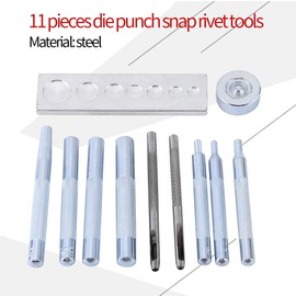 Kit de Punzonado de Cuero, 11 unids/set Craft Leather Snap Fastener Setter Rivet Setting Punch Die herramientas con perforadoras Alicates de perforación Kit de punzonado de metal