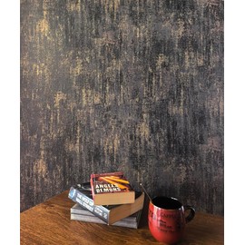 AMINAH DECO Vintage Metallic Peel and Stick Wallpaper Textured Industrial Metallic Concrete Wall Paper (17.7" x 118" Black Gold)