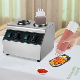 WUSILILU 2 Bottle 0.72Qt Commercial Electric Sauce Bottle Warmer, 400W Hot Chocolate Warmer with 2 Sauce Bottles 86-176°F Nacho Cheese Warmer Electric Sauce Heater for Fudge, Caramel, Chili, Curry