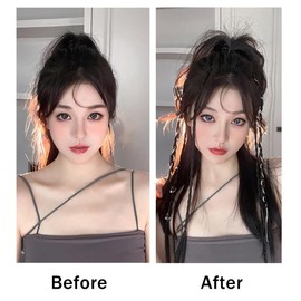 Ouliget Braid Hair Extensions,DIY Braid Ponytail Extension Bangs Hair Clip,Braided Decorative Clip Rings Hair Jewelry Set for Daily Use Party Styling.2 Pieces (Bead chain decoration black)