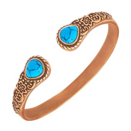 JEROOT Women's Pure Copper Magnetic Bracelet with 6 Powerful Magnets Vintage Flower Copper Bracelet with 2 Turquoise