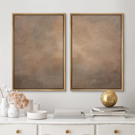 MUDECOR Framed Canvas Print Wall Art Set Rustic Neutral Minimalist Earth Tone Illustrations Modern Art Decorative Bohemian Calm/Zen for Living Room, Bedroom, Office - 24"x36"x2 Natural