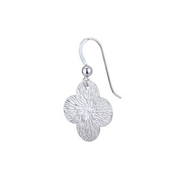 Vanbelle Sterling Silver Jewelry - Rhodium Plated with 925 Stamp - In-trend Textured Four Leaves Clover Earring for Women - Valentine's Collection Earrings