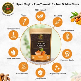 Spice Magic Turmeric Powder – 3.5 oz (100 g) | Pure, Natural Ground Haldi for Cooking, Golden Milk & Wellness Recipes.